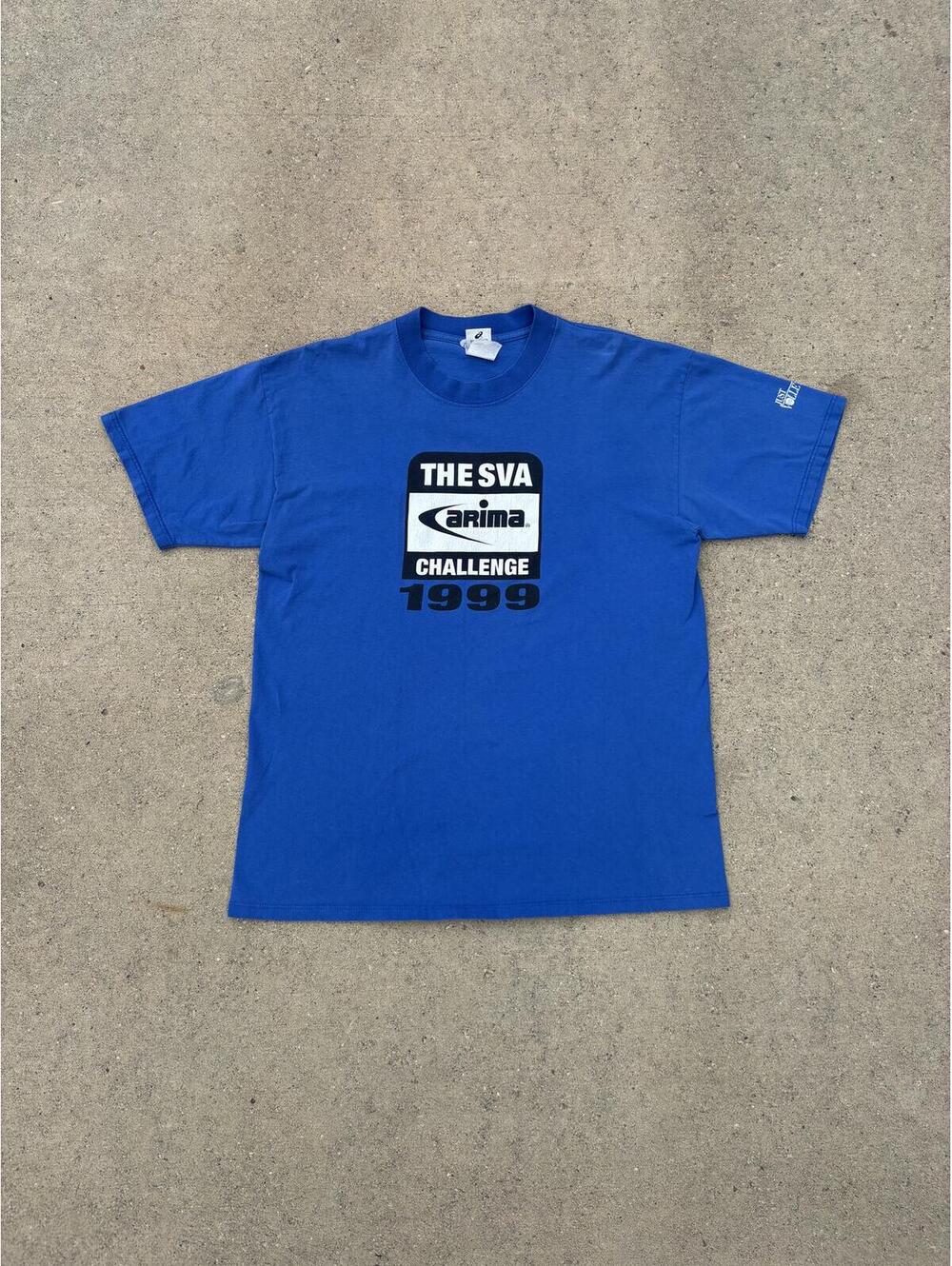 Vintage ASICS boxy cropped 1999 Blue Graphic T-Shirt sports